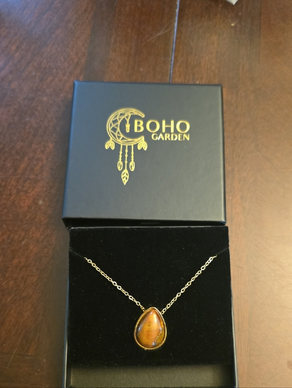 Gold Teardrop Tiger's Eye Necklace - Memorial Locket